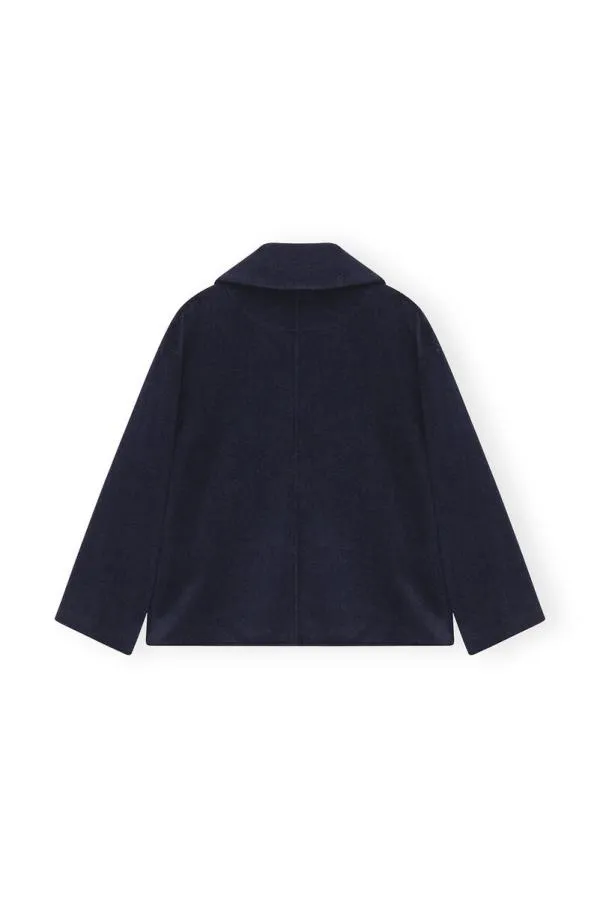 Clothing GANNI Outerwear Blue Wool Wide Collar Jacket Sky Captain Clothing GANNI Outerwear Blue Wool Wide Collar Jacket Sky Captain