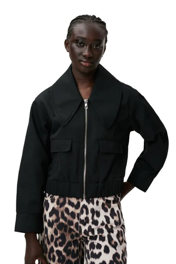 Clothing GANNI Outerwear Heavy Twill Wide Collar Jacket Black