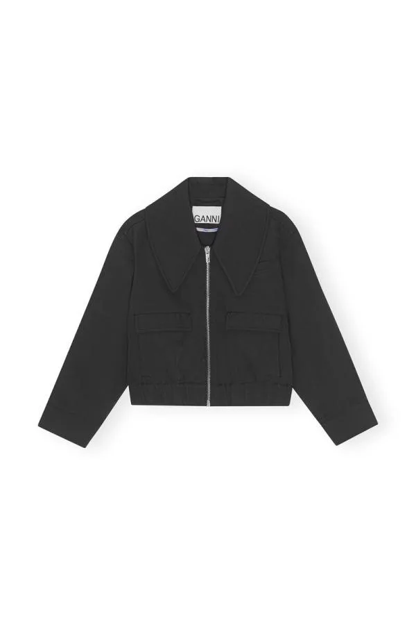 Clothing GANNI Outerwear Heavy Twill Wide Collar Jacket Black