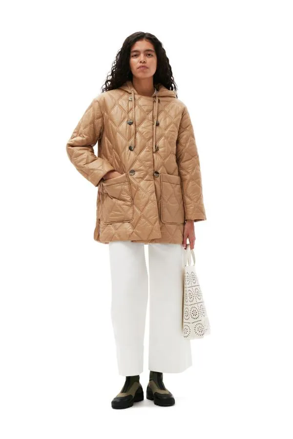 Clothing GANNI Outerwear Shiny Quilt Jacket Tanin