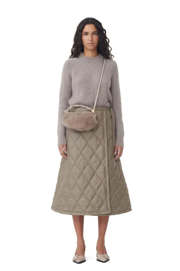 Clothing GANNI Skirts Brown Shiny Quilt Midi Skirt Fallen Rock