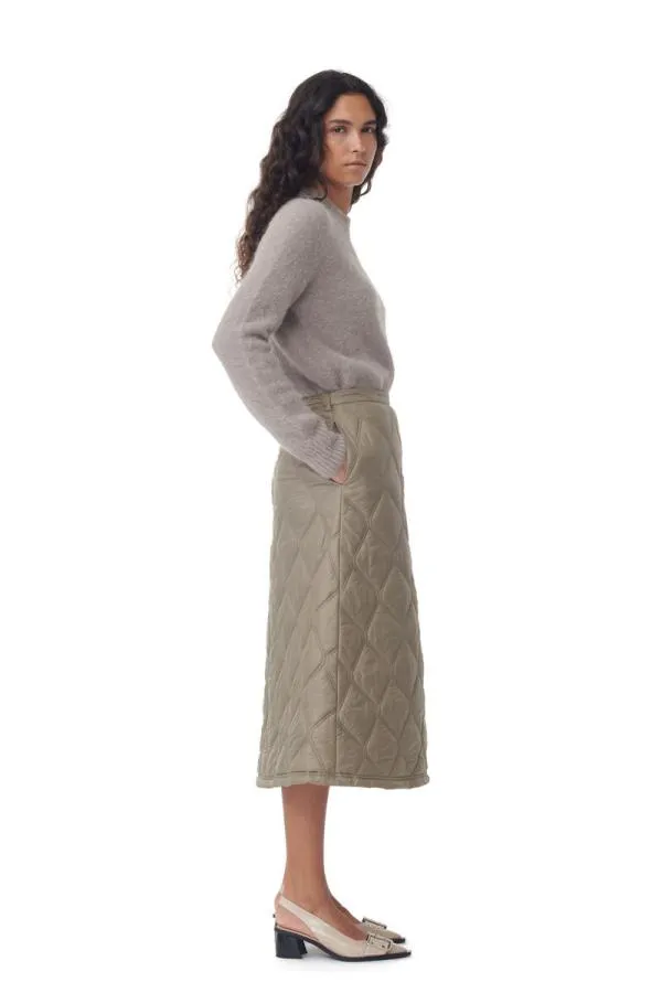 Clothing GANNI Skirts Brown Shiny Quilt Midi Skirt Fallen Rock