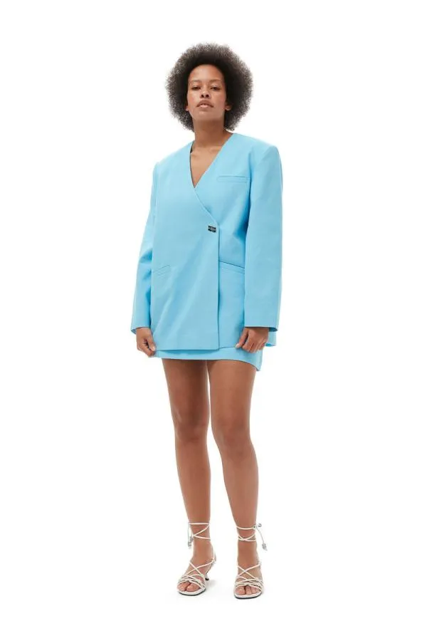 Clothing GANNI Skirts Cotton Suiting Mini Skirt Ethereal Blue Clothing GANNI Skirts Cotton Suiting Mini Skirt Ethereal Blue