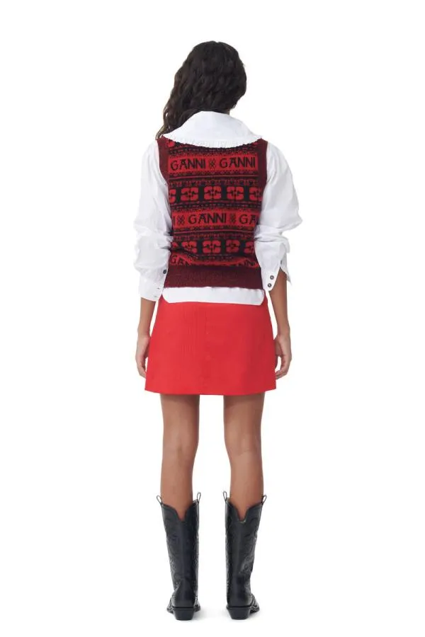 Clothing GANNI Skirts Red Shiny Corduroy Mini Skirt High Risk Red Clothing GANNI Skirts Red Shiny Corduroy Mini Skirt High Risk Red