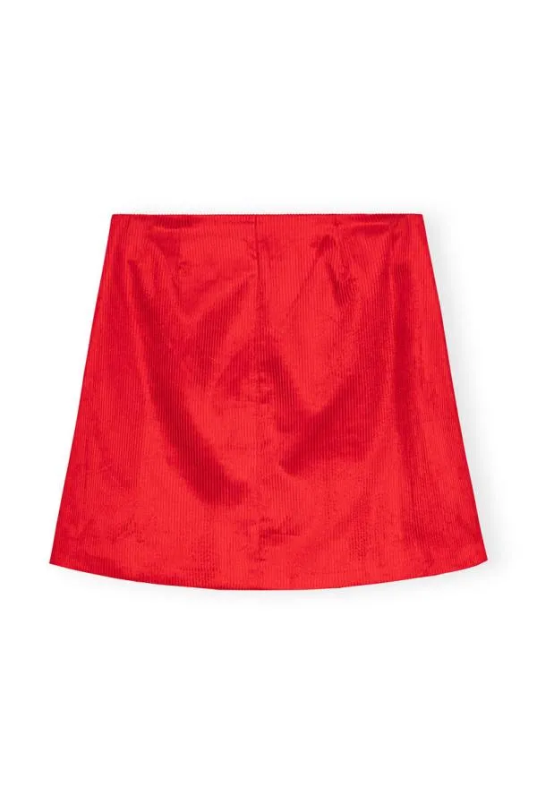 Clothing GANNI Skirts Red Shiny Corduroy Mini Skirt High Risk Red Clothing GANNI Skirts Red Shiny Corduroy Mini Skirt High Risk Red