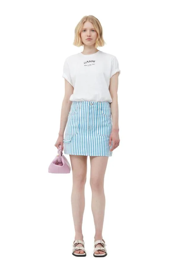 Clothing GANNI Skirts Striped Denim Mini Skirt Bright White