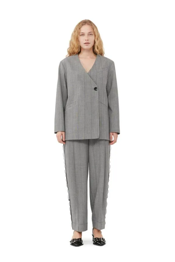 Clothing GANNI Suiting Grey Herringbone Suiting Blazer Frost Gray