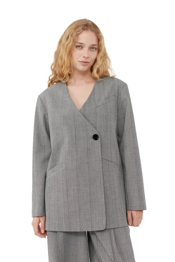 Clothing GANNI Suiting Grey Herringbone Suiting Blazer Frost Gray Clothing GANNI Suiting Grey Herringbone Suiting Blazer Frost Gray
