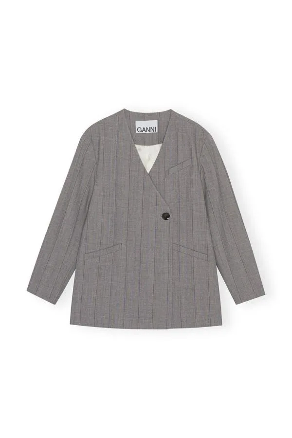 Clothing GANNI Suiting Grey Herringbone Suiting Blazer Frost Gray Clothing GANNI Suiting Grey Herringbone Suiting Blazer Frost Gray