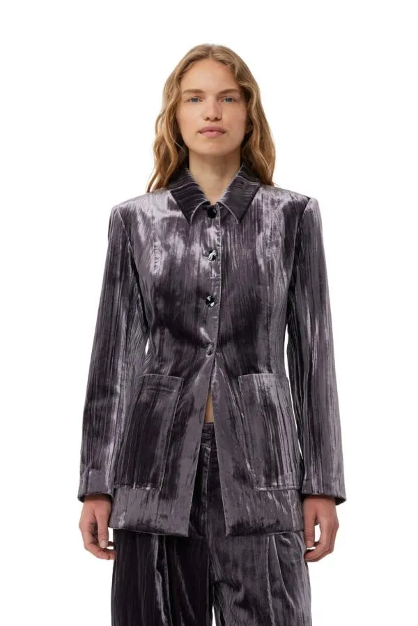 Clothing GANNI Suiting Grey Striped Velvet Blazer Phantom
