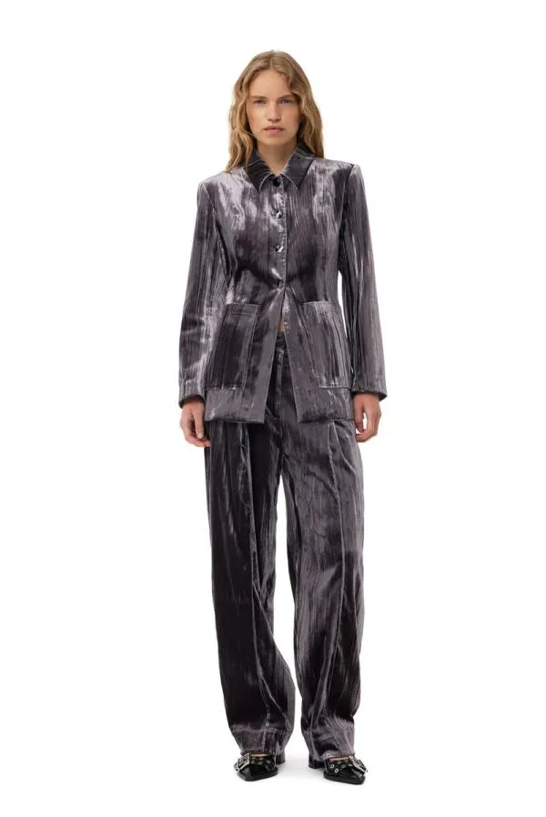 Clothing GANNI Suiting Grey Striped Velvet Blazer Phantom Clothing GANNI Suiting Grey Striped Velvet Blazer Phantom