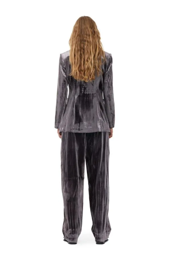 Clothing GANNI Suiting Grey Striped Velvet Blazer Phantom Clothing GANNI Suiting Grey Striped Velvet Blazer Phantom