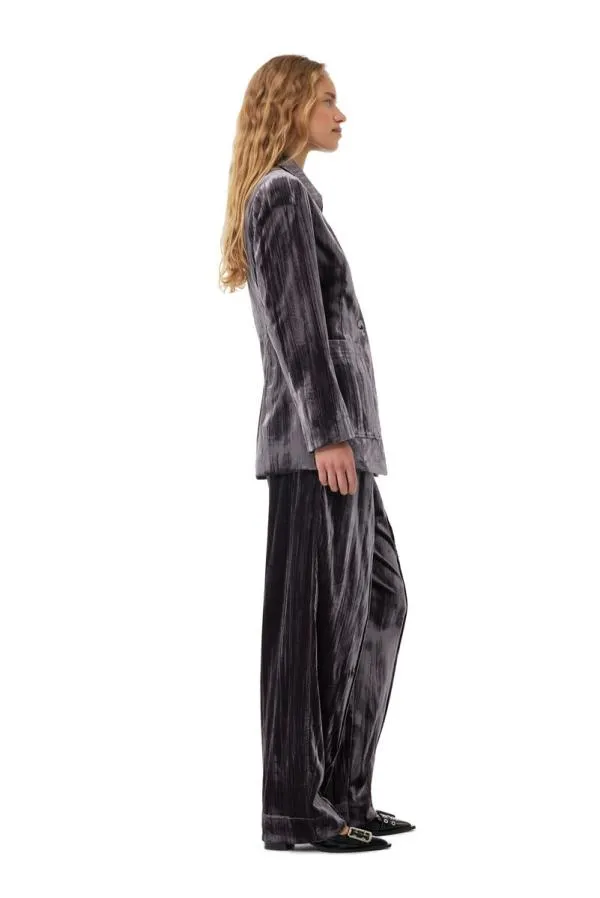 Clothing GANNI Suiting Grey Striped Velvet Blazer Phantom Clothing GANNI Suiting Grey Striped Velvet Blazer Phantom