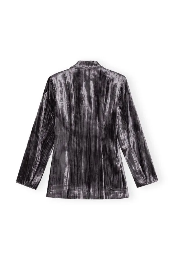 Clothing GANNI Suiting Grey Striped Velvet Blazer Phantom Clothing GANNI Suiting Grey Striped Velvet Blazer Phantom