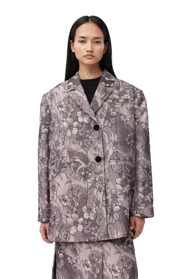 Clothing GANNI Suiting Rippled Jacquard Oversized Blazer Black Lotus