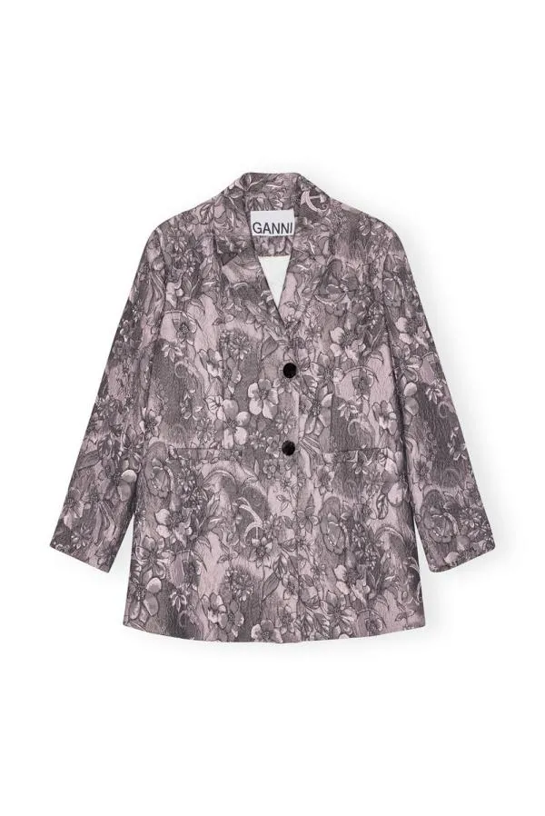 Clothing GANNI Suiting Rippled Jacquard Oversized Blazer Black Lotus Clothing GANNI Suiting Rippled Jacquard Oversized Blazer Black Lotus