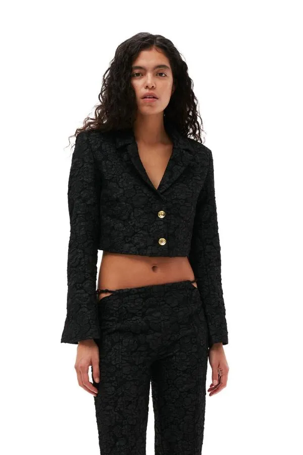 Clothing GANNI Suiting Stretch Jacquard Cropped Blazer Black