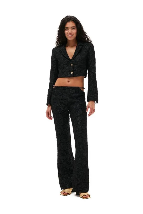 Clothing GANNI Suiting Stretch Jacquard Cropped Blazer Black Clothing GANNI Suiting Stretch Jacquard Cropped Blazer Black