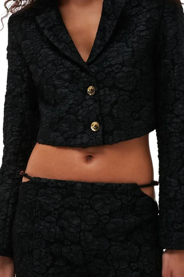 Clothing GANNI Suiting Stretch Jacquard Cropped Blazer Black Clothing GANNI Suiting Stretch Jacquard Cropped Blazer Black
