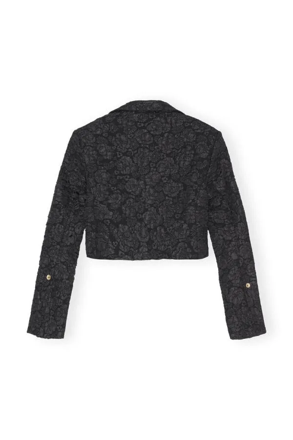 Clothing GANNI Suiting Stretch Jacquard Cropped Blazer Black Clothing GANNI Suiting Stretch Jacquard Cropped Blazer Black