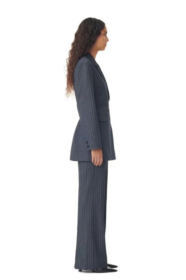Clothing GANNI Suiting Stretch Striped Belt Blazer Gray Pinstripe Clothing GANNI Suiting Stretch Striped Belt Blazer Gray Pinstripe