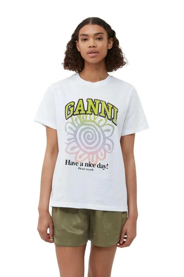Clothing GANNI TShirts Relaxed Multi Flower Tshirt Bright White