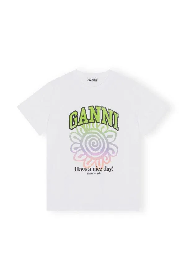 Clothing GANNI TShirts Relaxed Multi Flower Tshirt Bright White