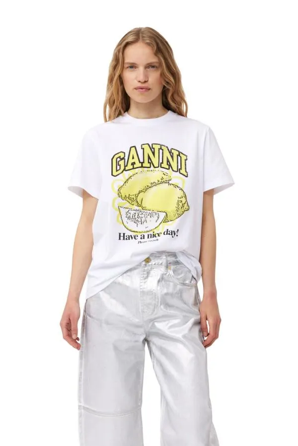 Clothing GANNI TShirts White Relaxed Lemon Tshirt Bright White