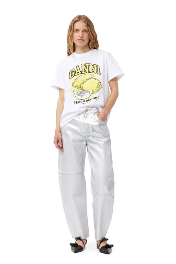 Clothing GANNI TShirts White Relaxed Lemon Tshirt Bright White