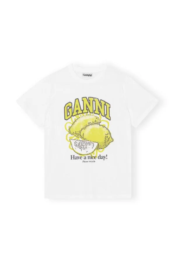 Clothing GANNI TShirts White Relaxed Lemon Tshirt Bright White