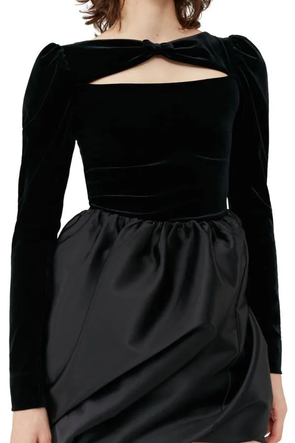 Clothing GANNI Tops Black Velvet Jersey Bodystocking Black Clothing GANNI Tops Black Velvet Jersey Bodystocking Black