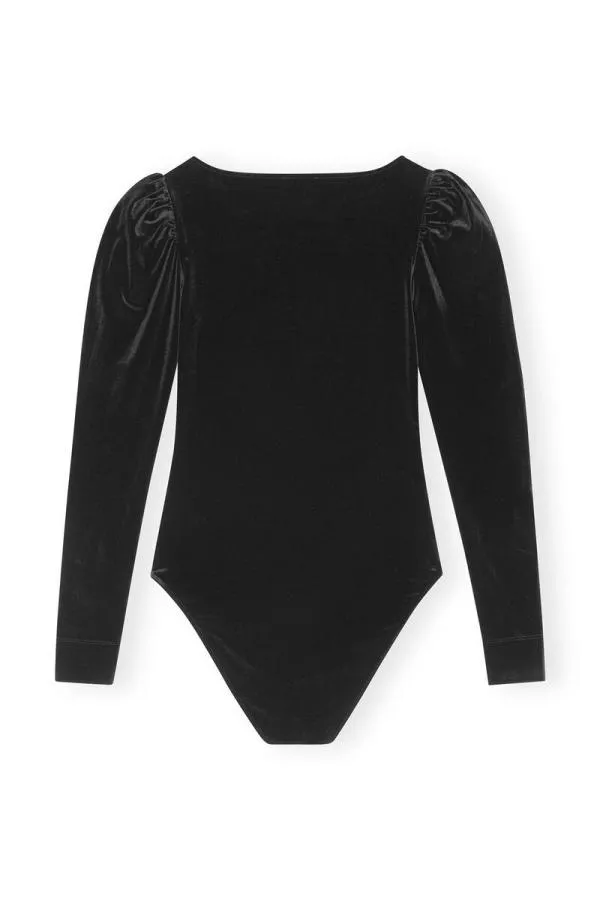 Clothing GANNI Tops Black Velvet Jersey Bodystocking Black Clothing GANNI Tops Black Velvet Jersey Bodystocking Black