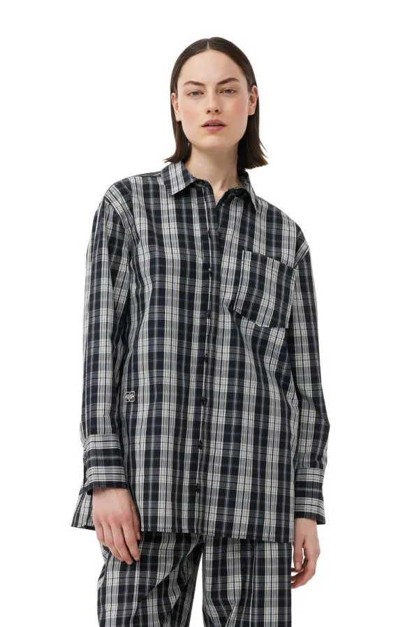 Clothing GANNI Tops Checkered Cotton Oversized Raglan Shirt Black