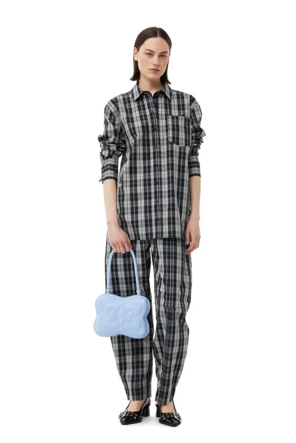 Clothing GANNI Tops Checkered Cotton Oversized Raglan Shirt Black Clothing GANNI Tops Checkered Cotton Oversized Raglan Shirt Black