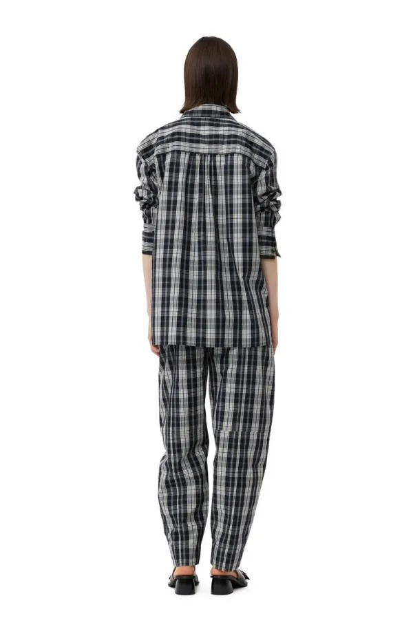 Clothing GANNI Tops Checkered Cotton Oversized Raglan Shirt Black Clothing GANNI Tops Checkered Cotton Oversized Raglan Shirt Black
