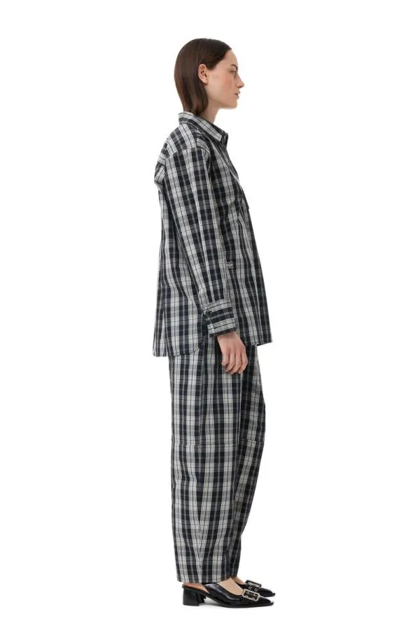 Clothing GANNI Tops Checkered Cotton Oversized Raglan Shirt Black Clothing GANNI Tops Checkered Cotton Oversized Raglan Shirt Black