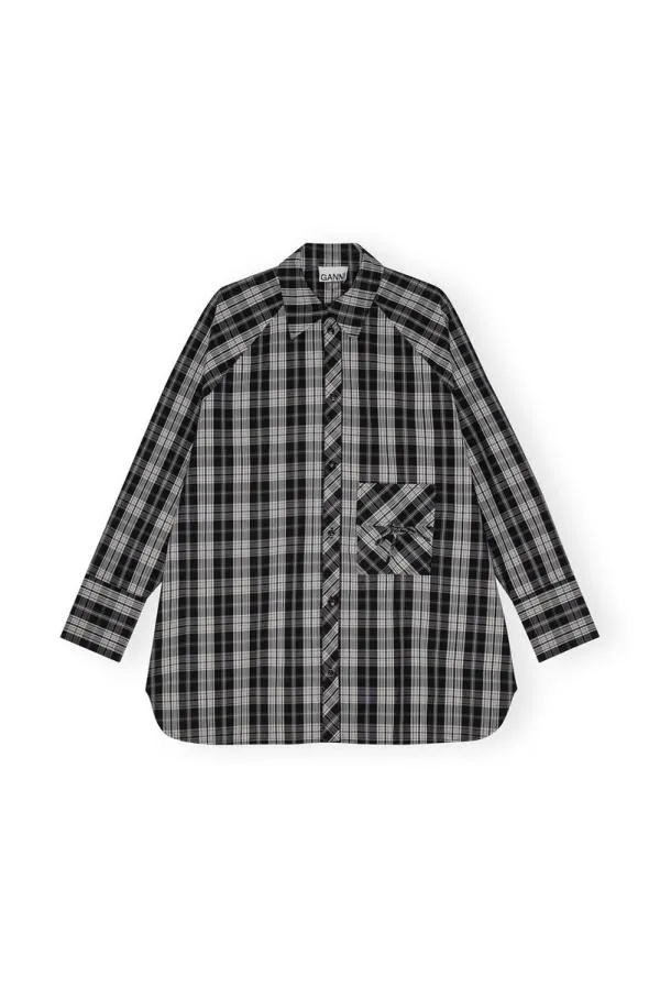 Clothing GANNI Tops Checkered Cotton Oversized Raglan Shirt Black Clothing GANNI Tops Checkered Cotton Oversized Raglan Shirt Black