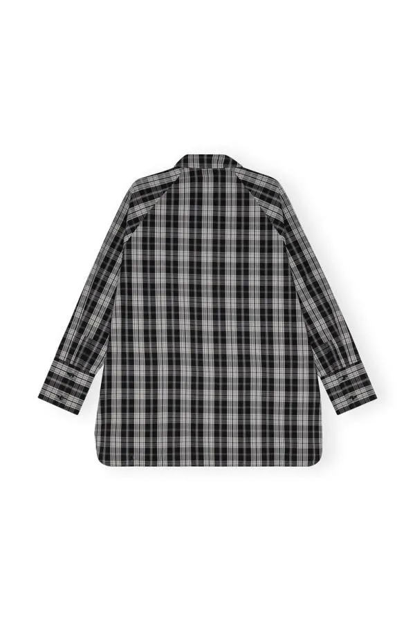 Clothing GANNI Tops Checkered Cotton Oversized Raglan Shirt Black Clothing GANNI Tops Checkered Cotton Oversized Raglan Shirt Black