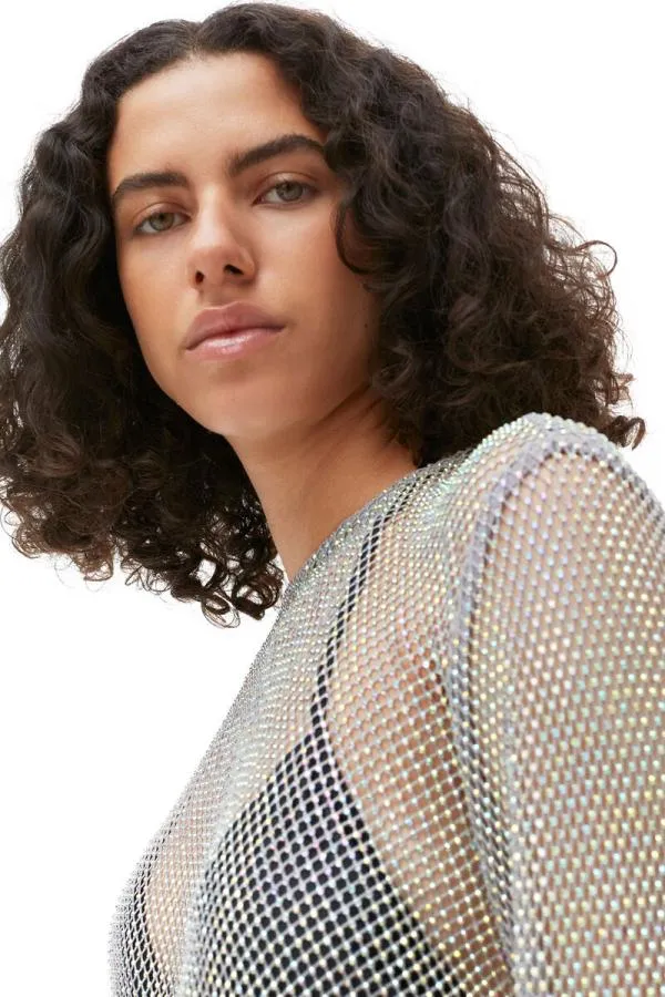 Clothing GANNI Tops Embellished Mesh Blouse Silver