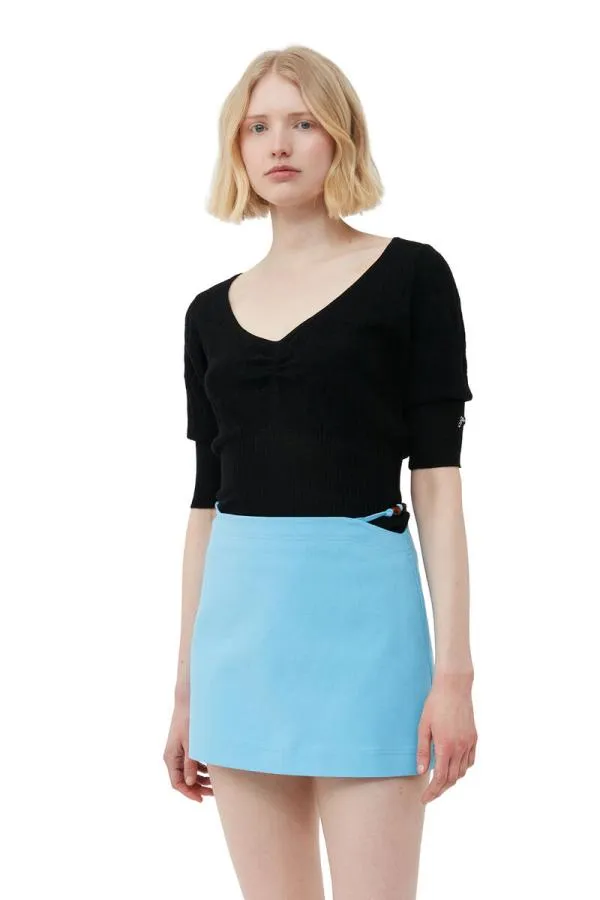 Clothing GANNI Tops Merino Lace Oneck Black