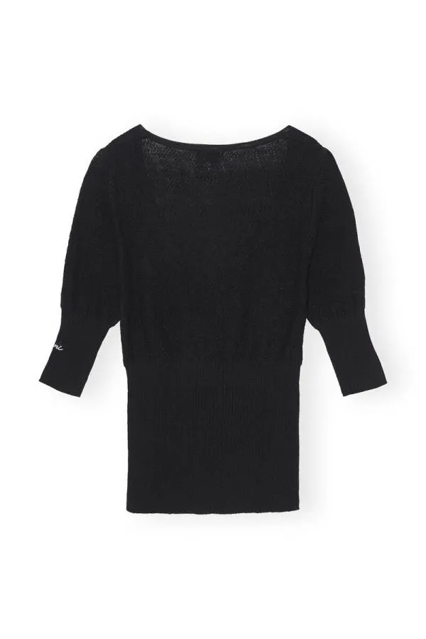 Clothing GANNI Tops Merino Lace Oneck Black
