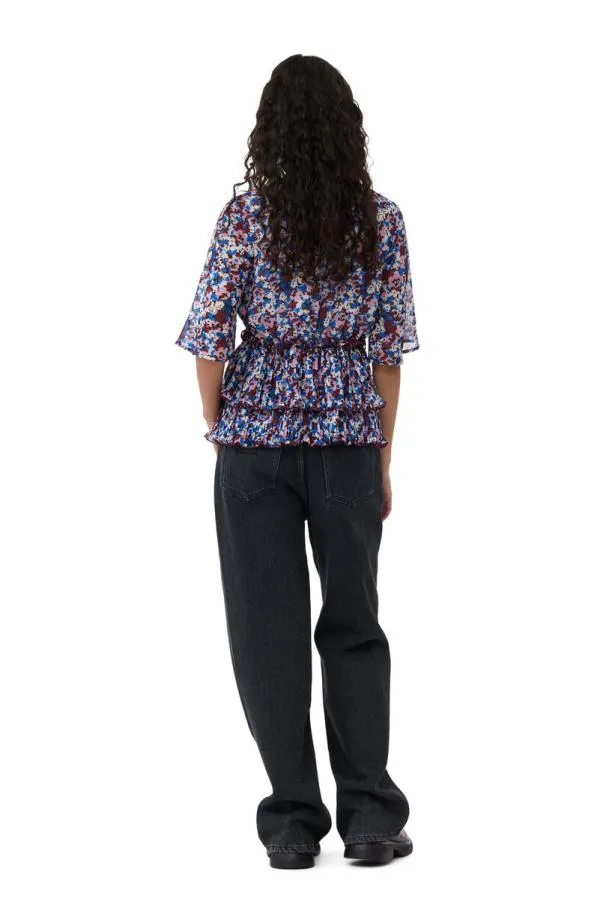 Clothing GANNI Tops Multicolour Pleated Georgette Vneck Flounce Blouse Multicolour Clothing GANNI Tops Multicolour Pleated Georgette Vneck Flounce Blouse Multicolour