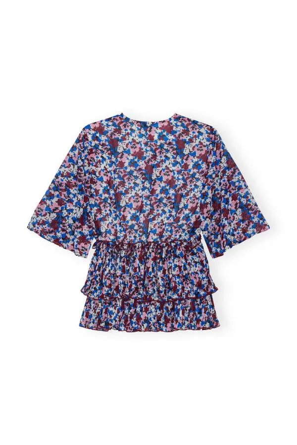 Clothing GANNI Tops Multicolour Pleated Georgette Vneck Flounce Blouse Multicolour Clothing GANNI Tops Multicolour Pleated Georgette Vneck Flounce Blouse Multicolour