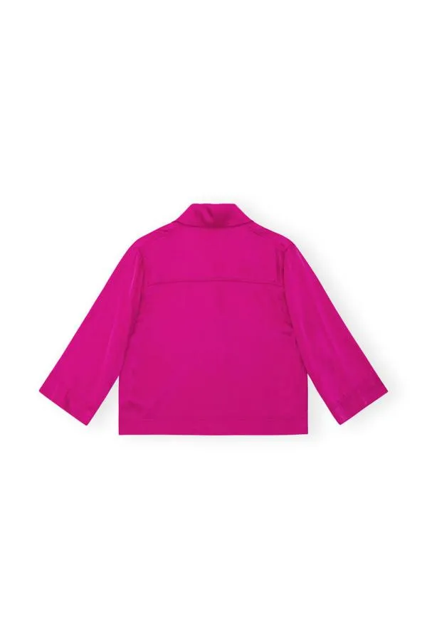 Clothing GANNI Tops Pink Washed Satin Crop Shirt Fuchsia Red Clothing GANNI Tops Pink Washed Satin Crop Shirt Fuchsia Red