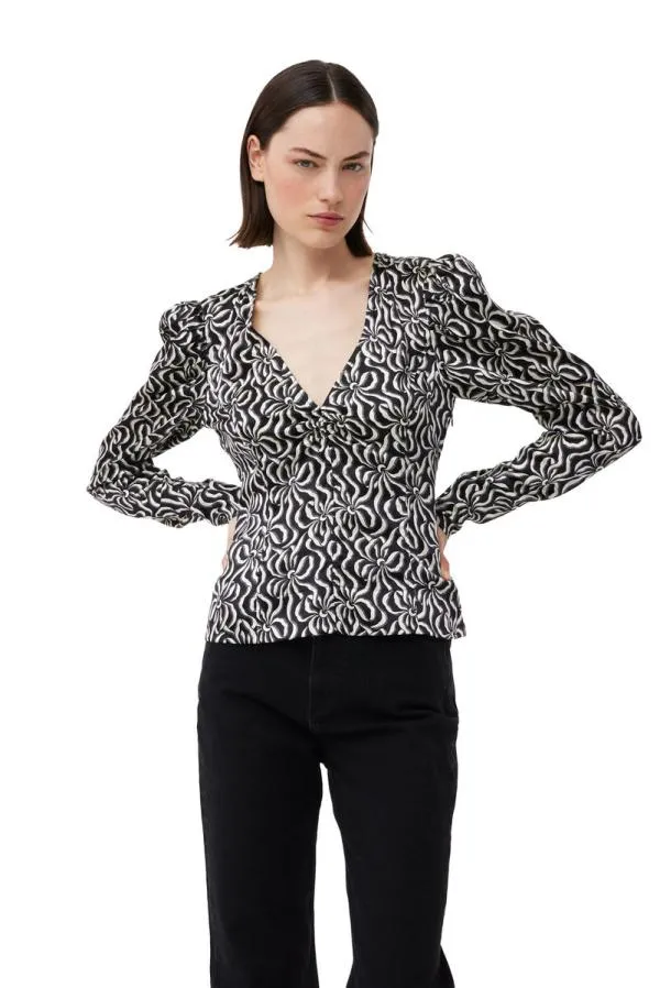 Clothing GANNI Tops Silk Stretch Satin Blouse Black