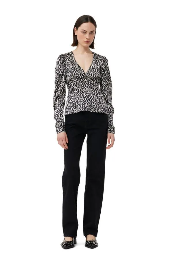 Clothing GANNI Tops Silk Stretch Satin Blouse Black Clothing GANNI Tops Silk Stretch Satin Blouse Black