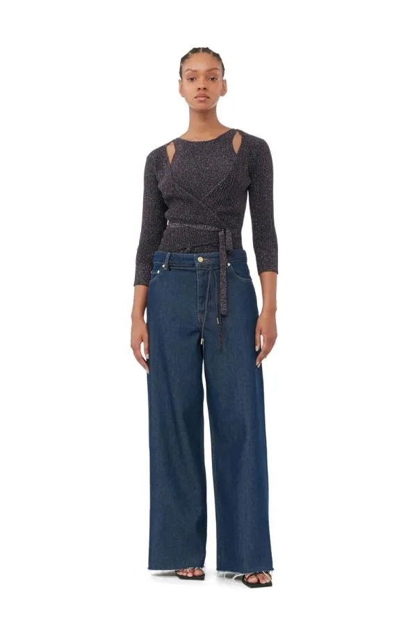 Clothing GANNI Tops Sparkle Rib Wrap Top Multicolour