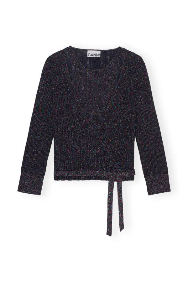 Clothing GANNI Tops Sparkle Rib Wrap Top Multicolour Clothing GANNI Tops Sparkle Rib Wrap Top Multicolour