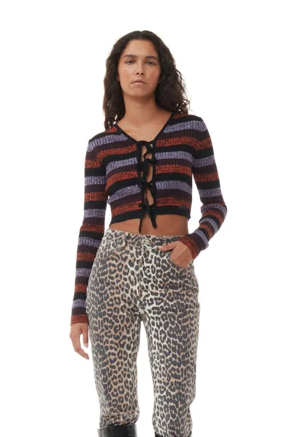 Clothing GANNI Tops Striped Merino Rib Cropped Cardigan Multicolour