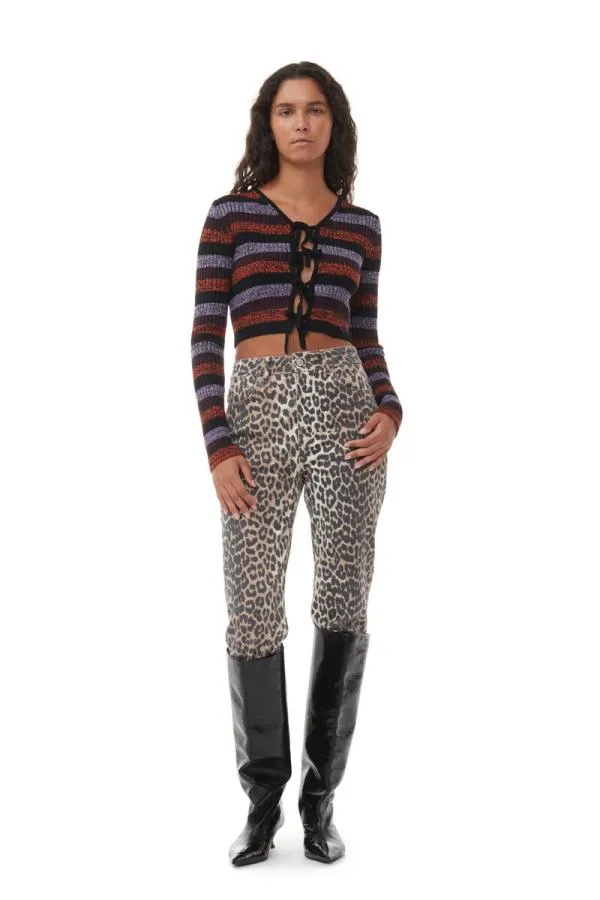 Clothing GANNI Tops Striped Merino Rib Cropped Cardigan Multicolour Clothing GANNI Tops Striped Merino Rib Cropped Cardigan Multicolour